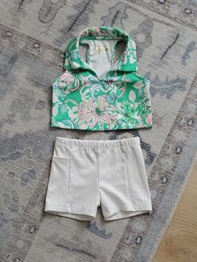 Lilly Pulitzer Girls Spearmint Blossom Views Luxletic Set Top Shorts SzXS